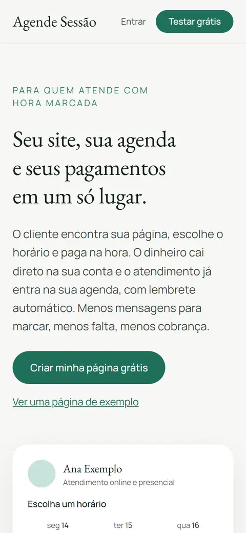 Agende Sessão home page on a phone